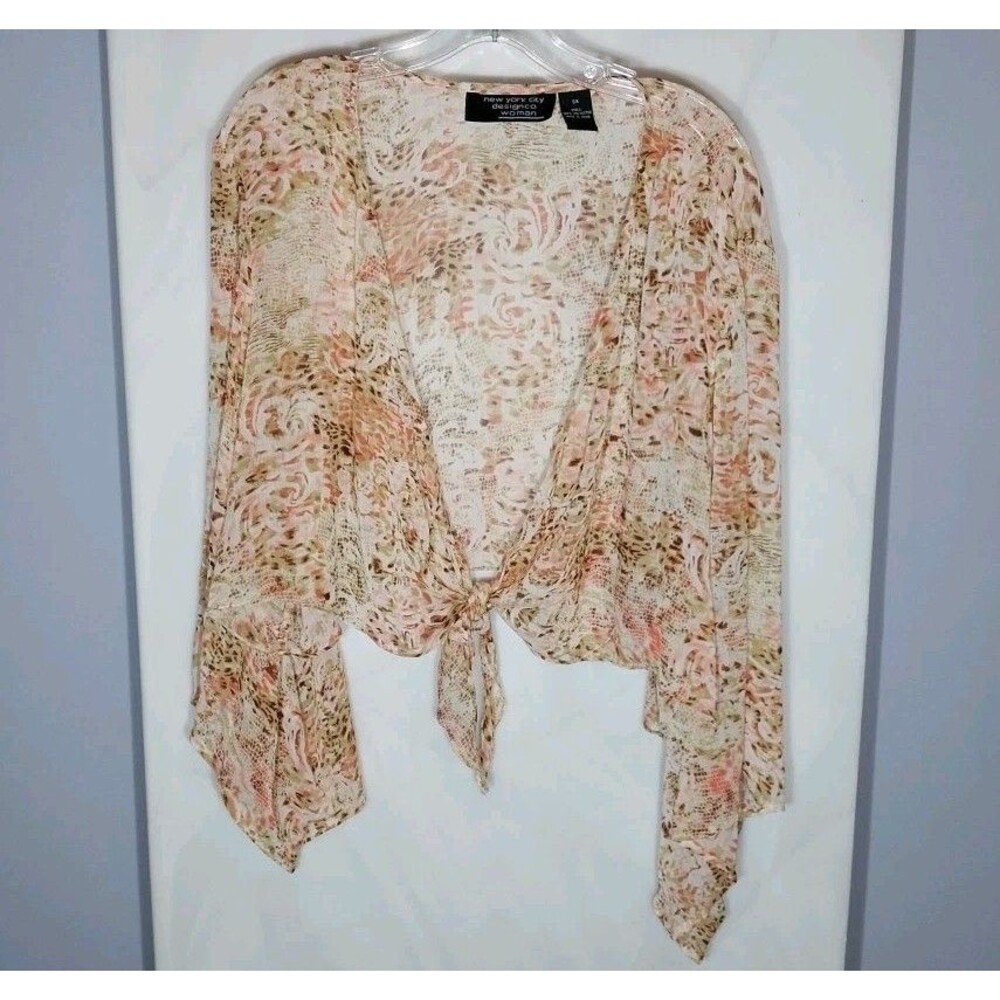Women’s Tie Front Bolero Shrug 3X Ivory Boho Bell Sleeve Sheer Romantic Resort